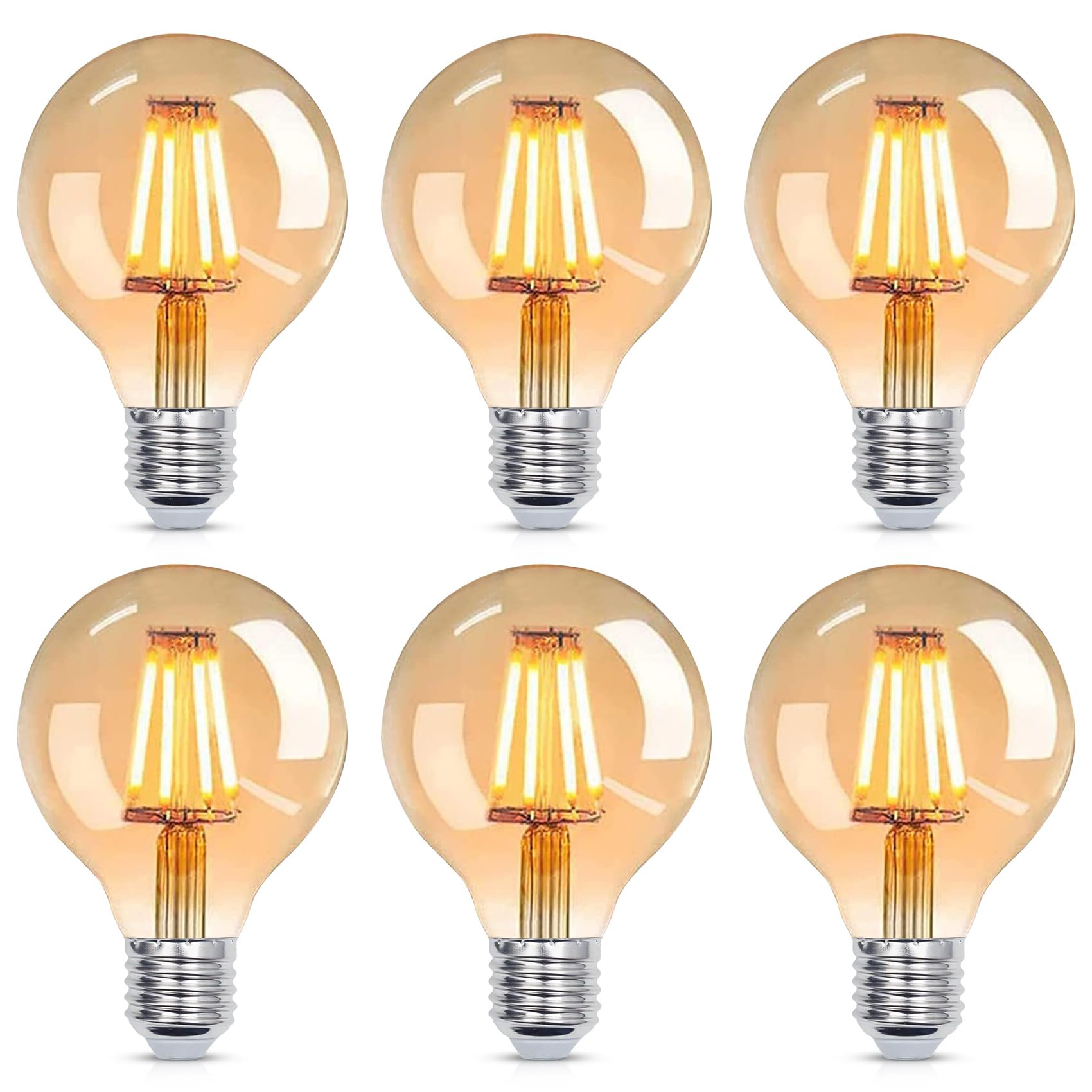 YUNRRD Vintage Light Bulb E27 Screw LED Edison Bulb,4W(40W Equilavent) G80 E27 Edison Screw Light Bulbs,Warm White 2700K ES LED Filament Bulbs,Antique Style Retro Amber Glass,400LM,Pack of 6