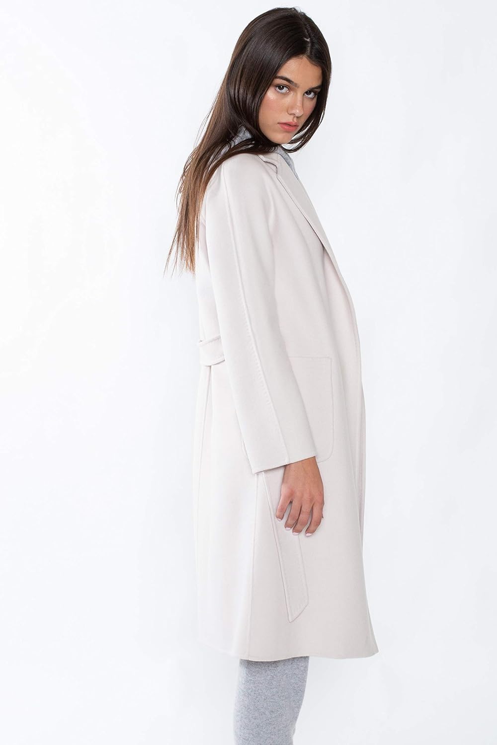JENNIE LIU Women's Cashmere Wool Double Face Trench Coat with Belt: Clothing