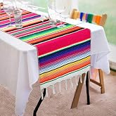Mexican Table Runner 14 x 84 Inch Mexican Serape Table Runner for Mexican Party Wedding Decorations, Fringe Cotton Table Runner
