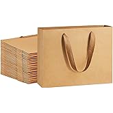 BagDream Gift Paper Bags 10.6x3.1x8.3 Gift Bags 50Pcs Heavy Duty Kraft Brown Paper Bags with Handles Soft Cloth, Party Favor Bags Shopping Bags Retail Merchandise Bags Wedding Party Gift Bags