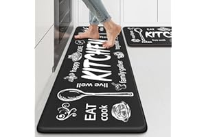 KIMODE Kitchen Mats 2PCS,Cushioned Anti Fatigue Farmhouse Kitchen Rugs and Mats,Non Slip Waterproof Kitchen Mats for Floor,Comfort Foam Standing Desk Mat for Home,Kitchen,Sink,Laundry,Black