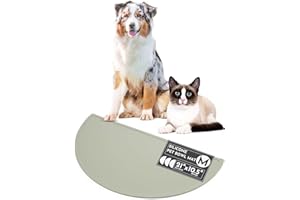 Should We Go? Waterproof Silicone Pet Food Mat - Non-Slip, Spill-Proof Feeding Mats for Floors, Raised Edge Design, Easy-to-Clean Mat for Dog & Cat Bowls, 21" Across x 10.5" Deep, Medium-Sage Green