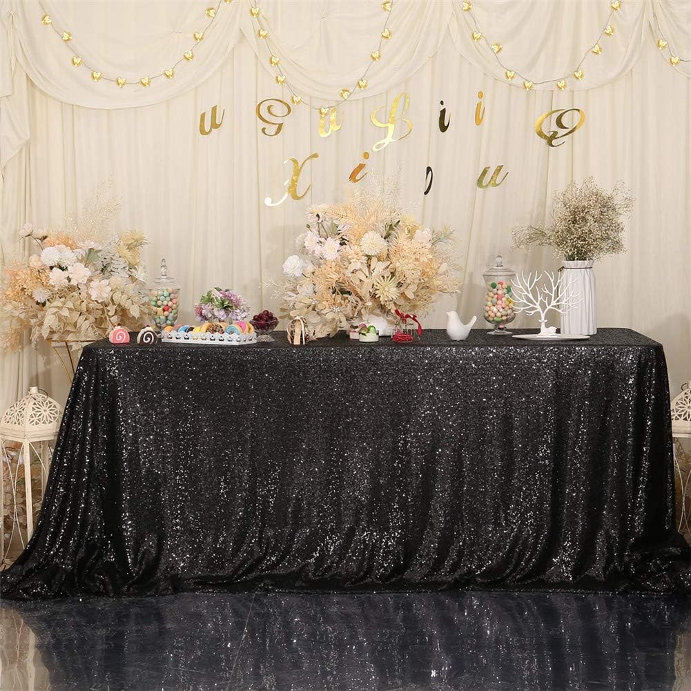 Eternal Beauty Black Tablecloth, 50x80 Inch Sequin Rectangle Table Cover for Cake Dessert Exhibition Party Birthday Events