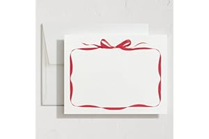 Minted Bow Stationery Cards, 10 Count, Blank Cards and Envelopes For Thank You Notes, Holiday Greeting, Invitations & Handwritten Messages, Note Cards & Stationery Set, Gifts for Women, Red Bow Theme