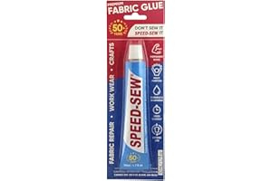Speed-Sew No Sew Fabric Glue Adhesive for Craft Projects, DIY Clothing Repairs, Denim, Upholstery, Instant Mender for Fraying