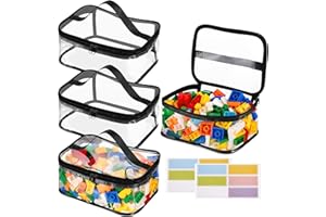DNTORX 4 Packs Clear Toy Storage Bags, PVC Waterproof Toy Organizer with Zip Reusable Bags for Building Blocks, Board Game, Puzzles, Kids Books, Stationery
