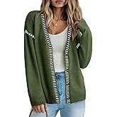 Dokotoo Womens Oversized Cardigan Sweaters Casual Coats Long Sleeve Button Front Stripes Trim Fall Outfits