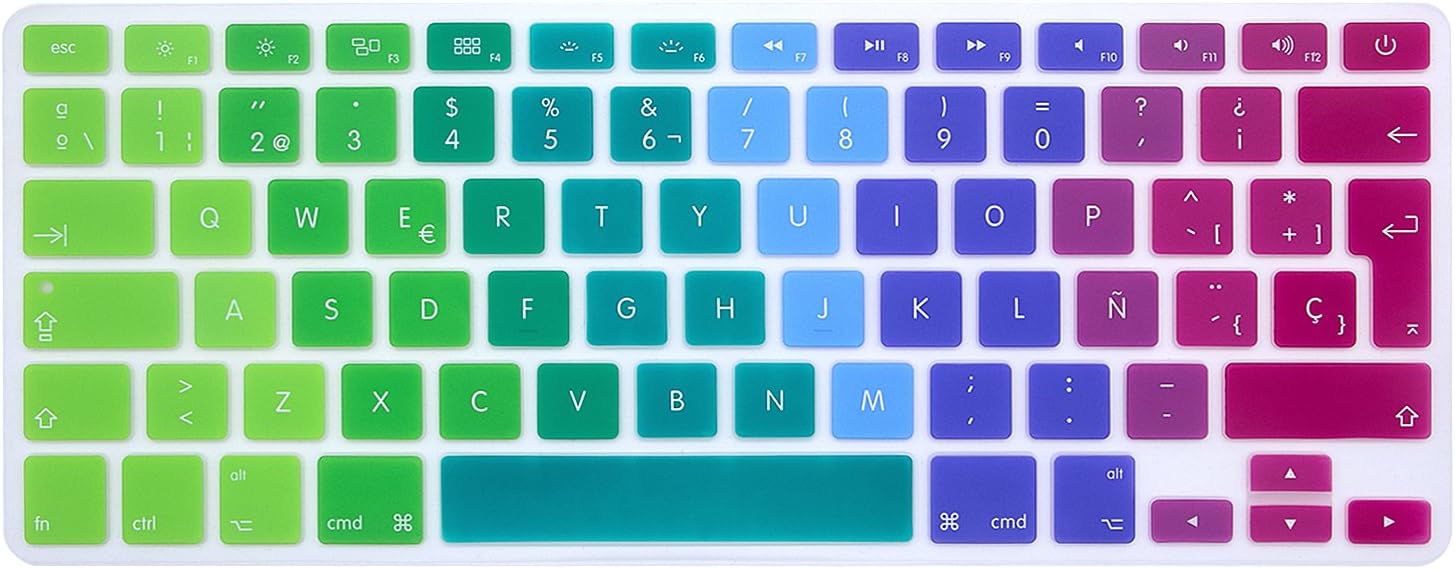 MMDW EU/UK Spanish Keyboard Cover for Macbook Pro 13 Inch,15 Inch (with or without Retina Display,2015 or Older Version) for Macbook Old Air 13 Inch European/ISO Keyboard Layout Silicone Skin-Rainbow