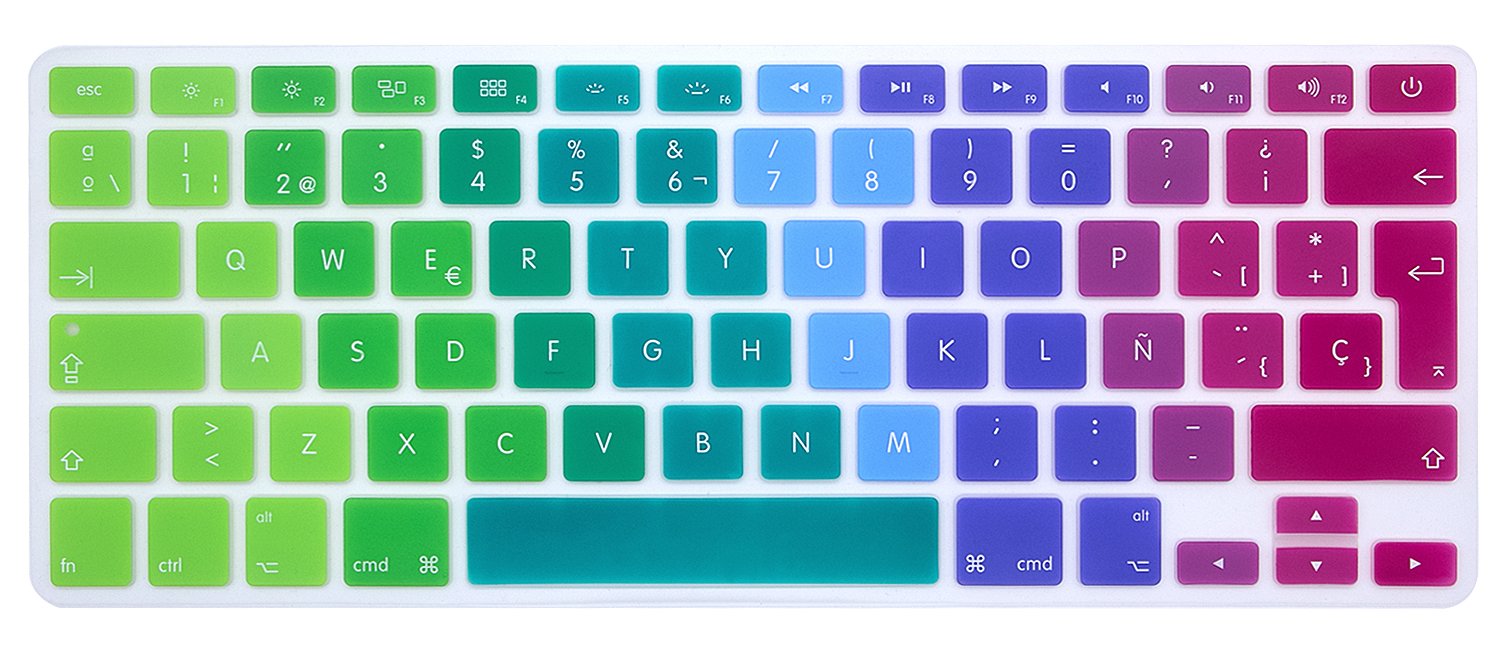 MMDW EU/UK Spanish Keyboard Cover for Macbook Pro 13 Inch,15 Inch (with or without Retina Display,2015 or Older Version) for Macbook Old Air 13 Inch European/ISO Keyboard Layout Silicone Skin-Rainbow