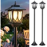 Melunar 63" Solar Post Light 2 Pack, Solar Lamp Post Waterproof, Dusk to Dawn Outdoor Lamp for Garden, Patio, Backyard, Front Porch Decor, Warm White. (Replaceable Bulb)