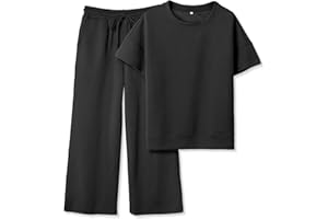SeeLuNa Women's 2 Piece Outfits Textured Sweatsuit 3/4 Batwing Sleeve Crew Neck Pullover Top Wide Leg Pant Tracksuit Set