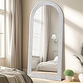 MELOMOIR Arched Full Length Mirror with Solid Wood Frame, 71"x32" Rustic Farmhouse Large Floor Mirror with Stand, Free Standing Leaning Hanging, for Bedroom Living Room Dressing Room, Weathering White