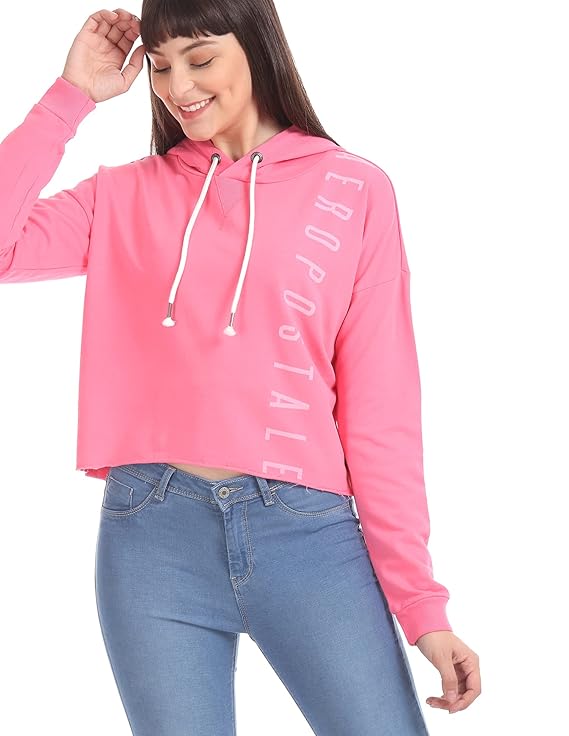 Buy AEROPOSTALE Pink Drawstring Hood Brand Print Sweatshirt at Amazon.in