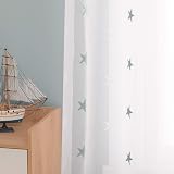 Deconovo Eyelet Linen Effect Voile Curtains 55x71 Blue 1 Pair Embroidered view 4