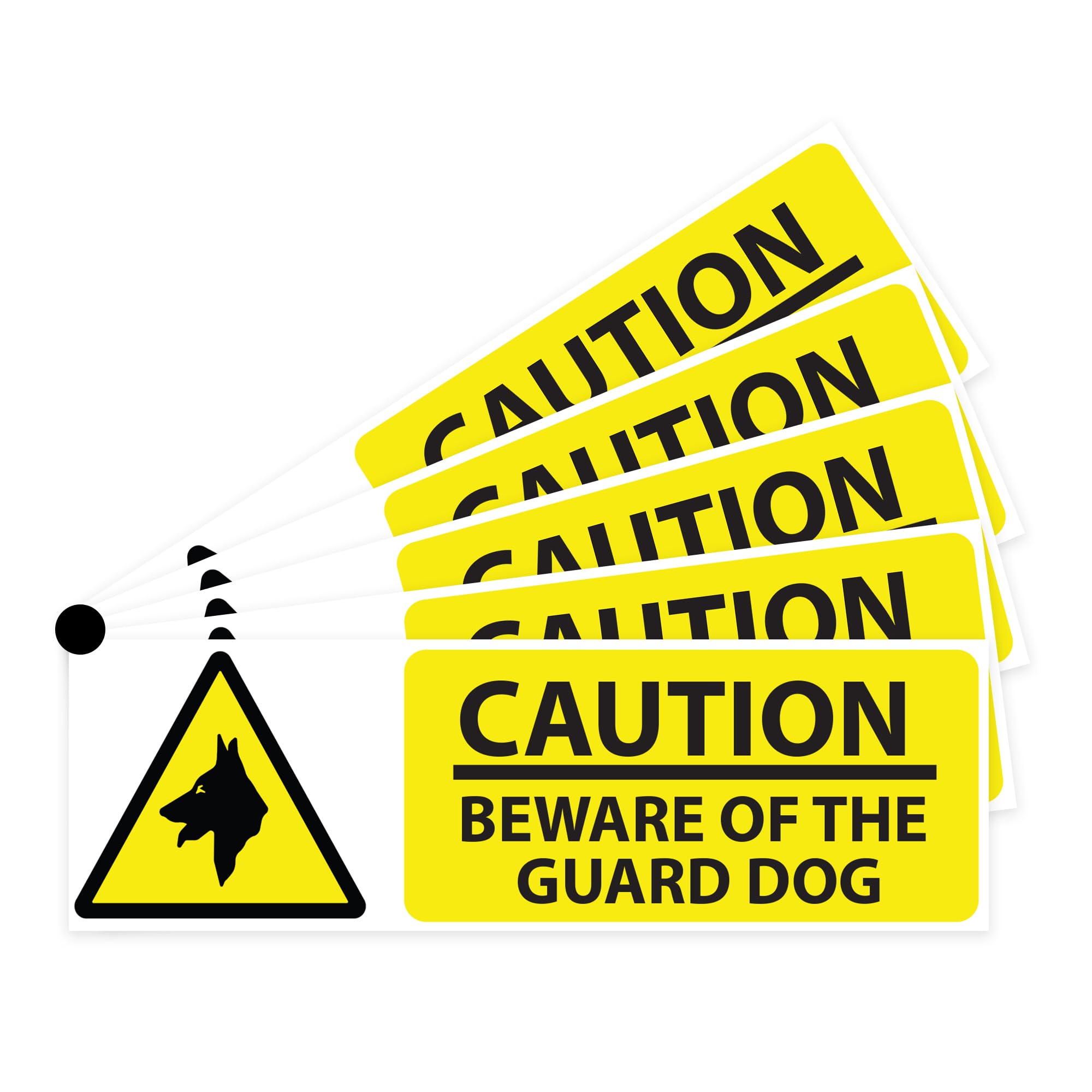 RDLCAR Beware of the Dog Signs 1mm Rigid PVC Pack of 5 Durable Outdoor Security Warning Stickers Landscape Compact Size 100mm x 300mm — image 1