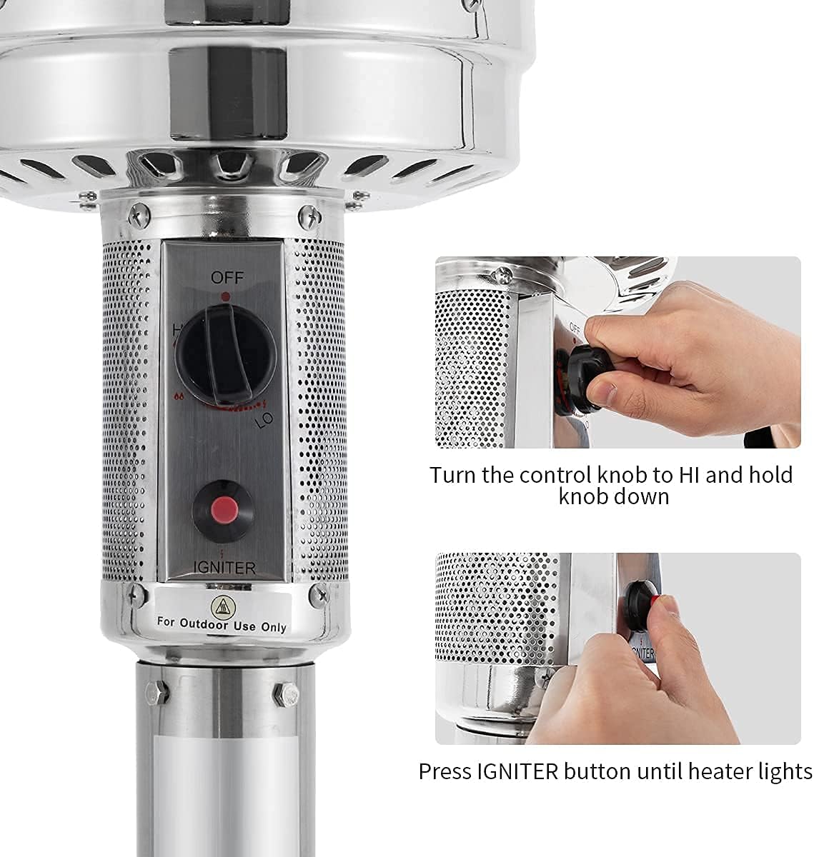 KEZATO 46,000 BTU Stainless Steel Propane Outdoor Patio Heater with Cover and Wheels for Residential or Commercial Use: Kitchen & Dining