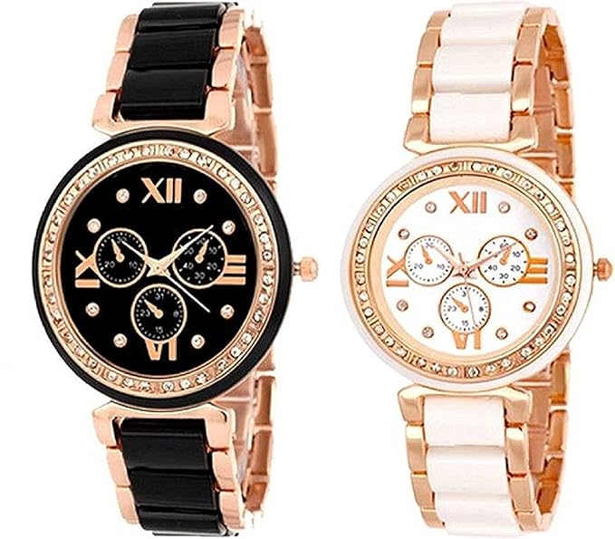 Jay VIRU ENTERPRISEWatches Exclusive Premium Quality Analog Black & White Dail Combo Watches for Women's & Girls Watch Pack of 2 - JVE06-0303