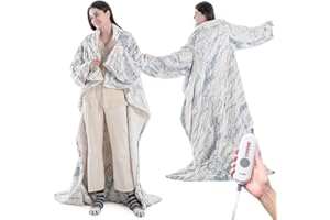 WOOMER Wearable Heating Electric Blanket 50”×70“, Soft Faux Fur & Cozy Sherpa Electric Heated Blanket with Foot Pockets and Sleeves, 4 Heat Levels & 4H Auto Off