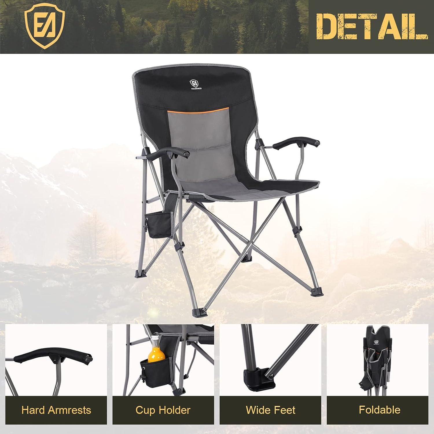 EVER ADVANCED Foldable Camping Chair Padded Arm Chair,Collapsible Steel Frame Heavy Duty Supports 300 lbs: Kitchen & Dining