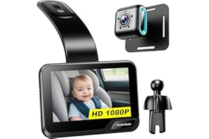 SHYNERK MONITOR Baby Car Mirror, 4.3'' HD Night Vision Function Mirror Display, Wide View Baby Car Camera Monitor 1080P Rear Facing Car Baby Monitor, 360 Rotation Backseat Camera