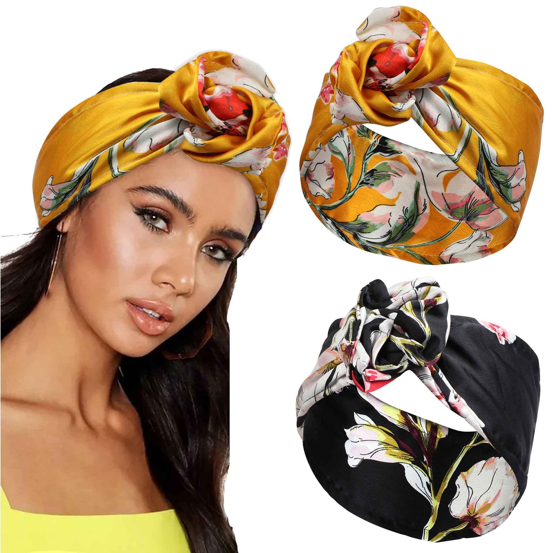Generse African Headband Flower Hair Band Vintage Head Scarfs African Headwrap for Women and Girls 2Pcs (B)