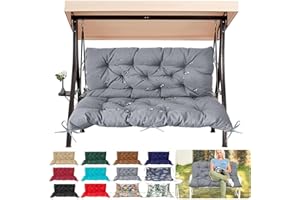 THINMAY Outdoor/Indoor Swing Replacement Cushion, 2 or 3 Seats Bench Cushions with Backrest, Thicken 4" Recliner Seat Pad for Garden/Patio, Waterproof Premium Tufted Cushion with Ties(Dark Gray-47x40x4in)