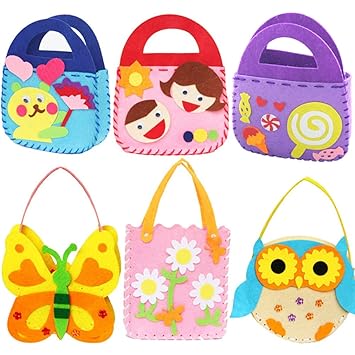 Dsaren 6 Pacchi Kit Da Cucito Fai Da Te Per Bambini Attività Creative Mestieri Stoffa Di Feltro Cucito Borsetta 6 Modelli