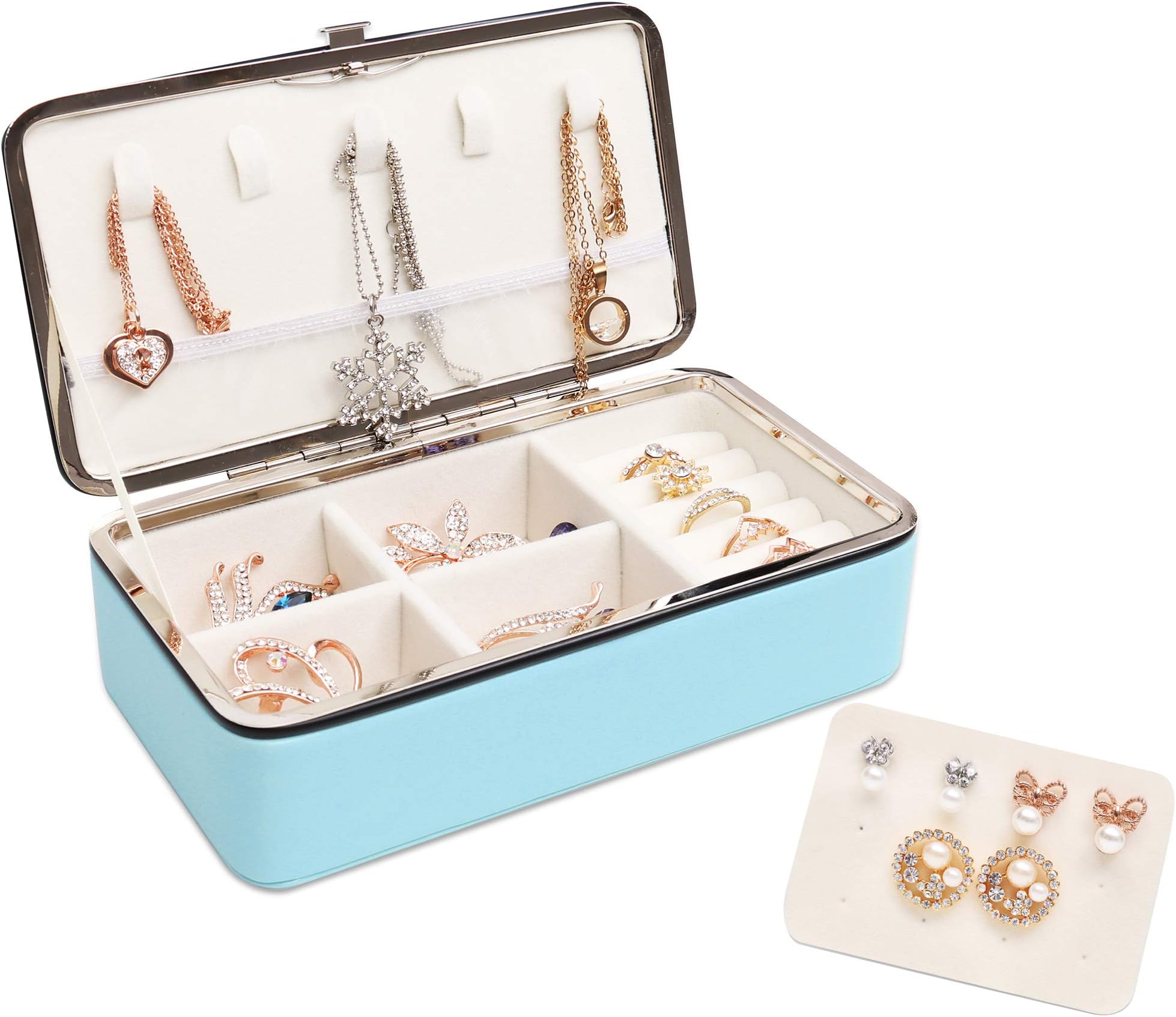 Becko Jewelry Box Organizer Travel Jewel Case for Multiple Necklaces, Rings, Earrings, Leather & Suede, Lightweight, Portable & Practical