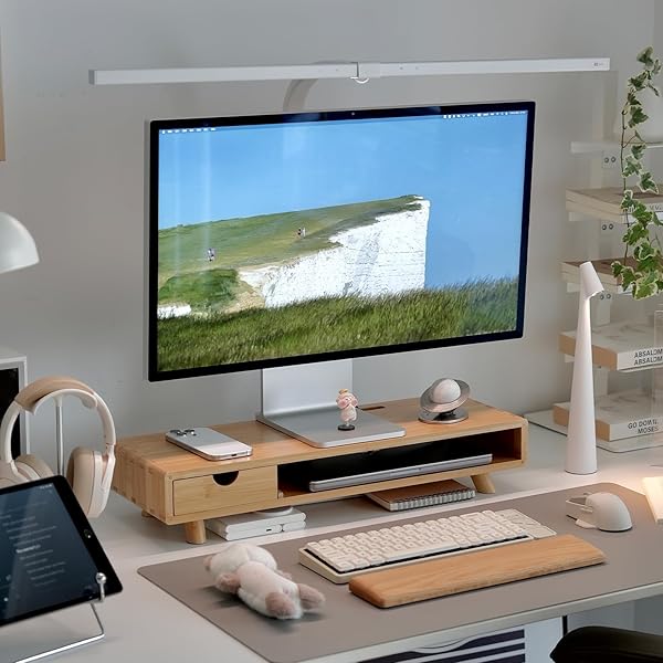 ROCDEER BAMBOO MONITOR STAND RISER WITH DRAWER, ERGONOMIC...