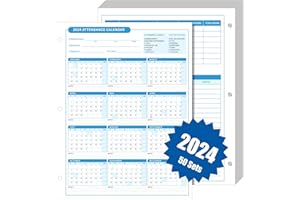 ReliThick 50 PCS 2024 Attendance Calendar Card Stock Paper 2024 Attendance Sheets for 3 Hole Binder Employee Record Folders for Manager, HR, Store Location Managers (Blue)