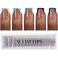 BTArtboxnails XCOATTIPS French Tip Press On Nails - Blue Press On Nails Short, Square Fake Nail Tips, 160Pcs Soak Off Soft Gel Acrylic Brown Nail Extension in 16 Sizes