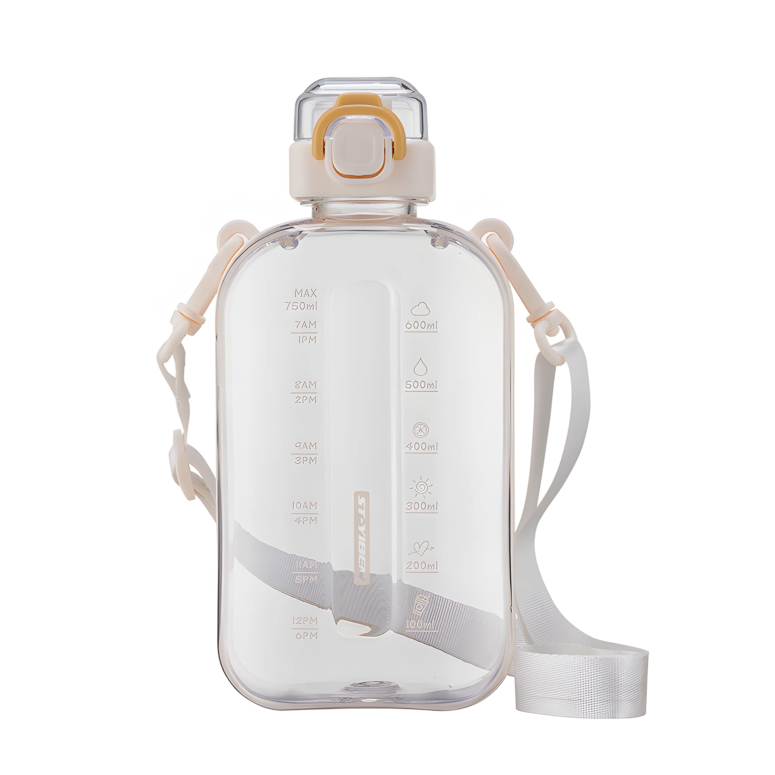 SEASEVEN Flat Water Bottle 750ML,Plastic Drinks Bottle,Sports Water Bottles with Time Markings,Girls Boys Waterbottle Leak-Proof & Bpa-Free for Gym,Cycling, Office, Outdoor(Flat White) — image 1