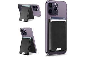 EDC-BFYOU EDC Leather Wallet for Apple MagSafe, MagSafe Wallet Stand Compatible with iPhone 15 Series, iPhone 14/13/12 Series, Detachable RFID Card Holder for 3 Credit Cards, Black-Stand