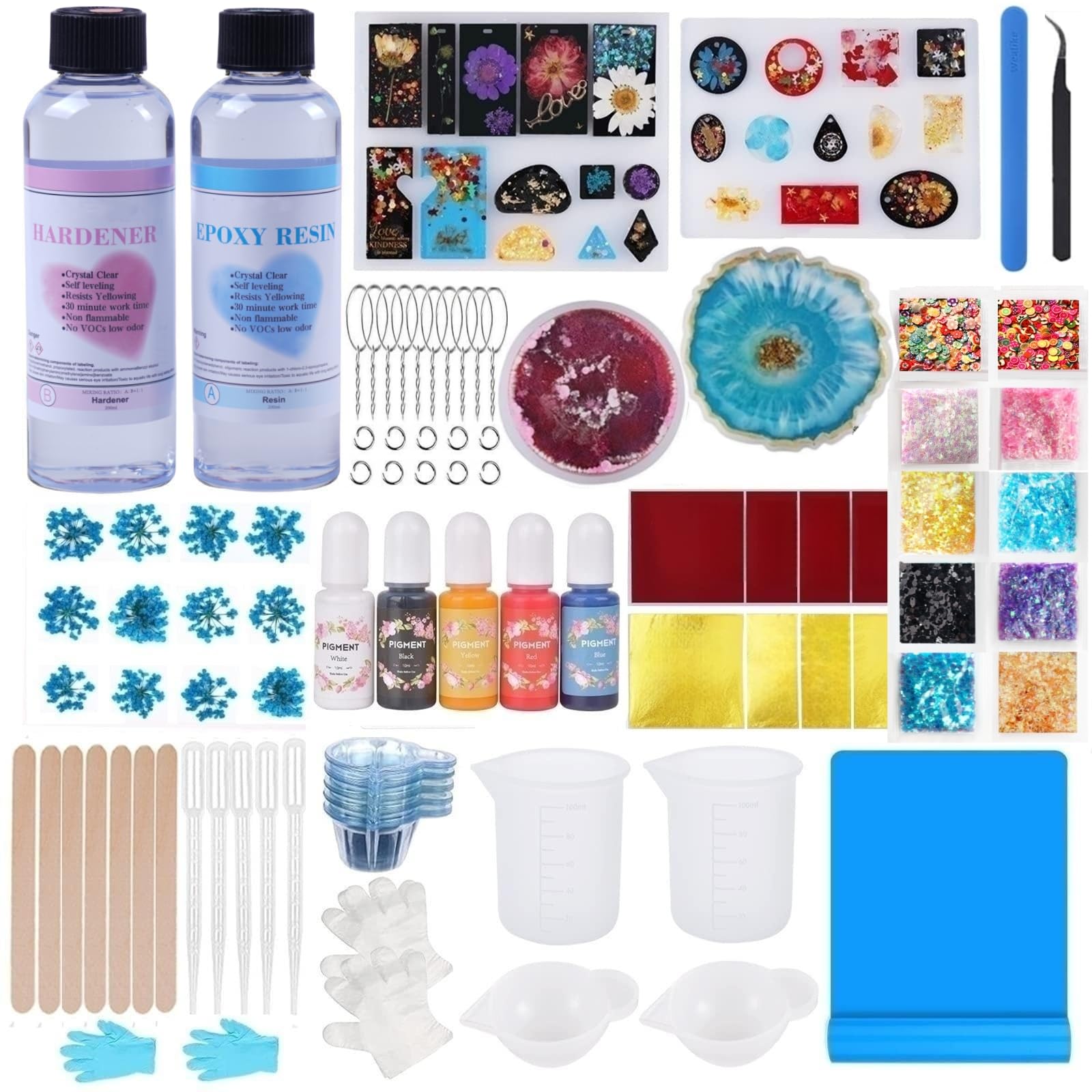 Epoxy Resin Kit,Resin Kits for Beginners with 400ml Epoxy Resin,Moulds,Pigment,Resin Accessories and Tools,Great for Resin Keychain and Coaster Making