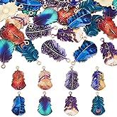PH PandaHall 32pcs 8 Colors Feather Charms Feather Pendants Colourful Leaf Charm Printed Enamel Vintage Style Western Charm for Jewelry Making 1.26x0.8 Inch, Hole: 1.8mm