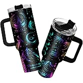 34HD Celestial Dragon Starlight Tumbler 40oz with Handle and Straw, Dark Mountains Moons Stars Vacuum Insulated Travel Coffee Mug - Birthday and Spicy Bookish for Men & Women