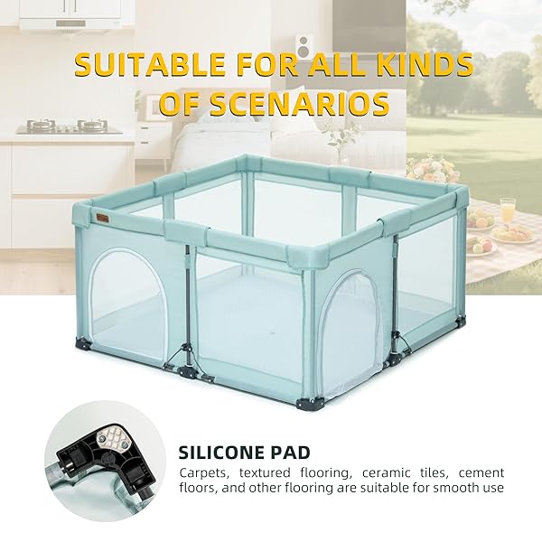 FOLDABLE BABY PLAYPEN 50X50INCH, ITILIKE PLAYPEN FOR BABIES AND TODDLERS WITH 50 PCS OCEAN BALLS & 2 HANDLES, INDOOR & OUTDOOR KIDS SAFETY PLAY PEN AREA, PORTABLE TRAVEL PLAY YARD,MINT GREEN