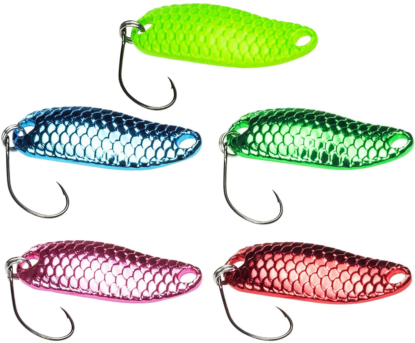 FISHINGGHOST Shiny Trout Spoon Set - 5x Rainbow, 3.5g, 3.2cm, Trout, Char & Perch Fishing Lures