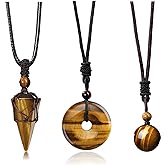 Jovivi 3 Pcs Healing Crystal Stone Necklaces Set for Men Women Natural Amethyst Black Obsidian Tiger Eye Gemstone Hexagonal Bead Donut Necklace Adjustable Rope Quartz Crystal Chakra Pendant Jewelry for Reiki Energy
