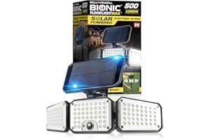 Bell+Howell Bionic Flood Light AS SEEN ON TV, 500 Lumen Deluxe Version Bionic Floodlight, LED Solar Flood Lights Outdoor Motion Sensor Waterproof Solar Security Lights with 360° 3 Panel Design