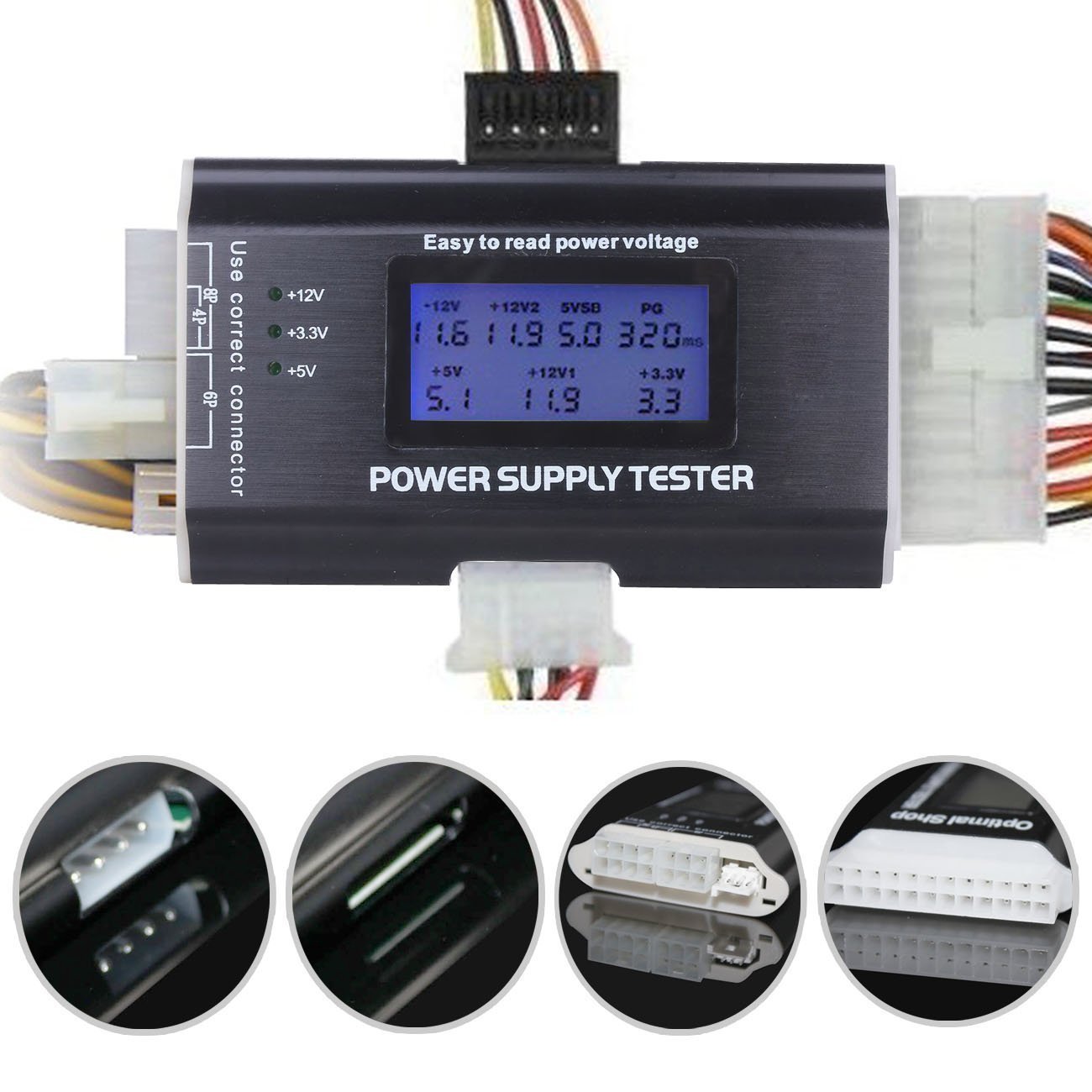 LEAGY 20/24 4/6/8 PIN 1.8" LCD Computer PC Power Supply Tester for SATA,IDE,HDD,ATX,ITX,BYI Connectors