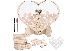 Gugxiom Cœurs en bois pour livre d'or de mariage, alternative, livre d'or de fiançailles personnalisé pour la réception