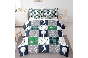 Erosebridal Golf Full Comforter Set with Sheets 7 Piece Geometric Patchwork Plaid Bed in A Bag Leisure Ball Sports Gaming Bed