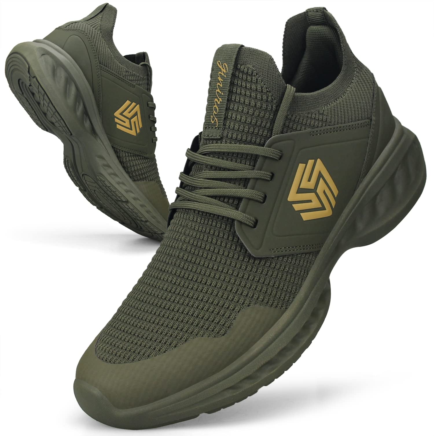 Giniros Herren Sneaker Atmungsaktiver Leicht Schuhe für Outdoor Grün 46