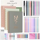 Nicpro 50PCS Cute Spiral Notebook Stationary Set For Women, Bible Journal Set, 3PCS A5 Spiral Notebook, Gel Pens, Sticky Notes & Tabs, Gift Box, Mechanical Pencils for Study Aesthetic School Supplies