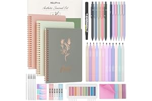 Nicpro 50PCS Cute Spiral Notebook Stationary Set For Women, Bible Journal Set, 3PCS A5 Spiral Notebook, Gel Pens, Sticky Notes & Tabs, Gift Box, Mechanical Pencils for Study Aesthetic School Supplies