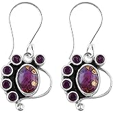 DEVMUKTI 925 Sterling Silver Bezel Earrings, Natural Amethyst & Purple Turquoise Gemstone Dangle Earrings, Healing Crystals, High Grade Stones, Handmade Jewelry, Birthday Gift for Women