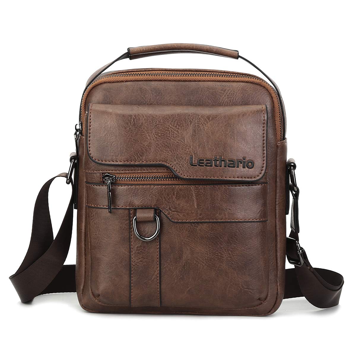 Leathario Shoulder Bag, Vegan Leather Cross Body Bag Men, Small Messenger Bag, Side Sling Bags for Work, Travel, Daily Use