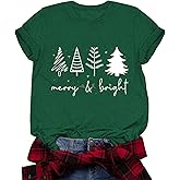 Merry Christmas Shirts for Women Funny T-Shirts for Women Crew Neck Short Sleeve Multiple Graphic Tee Tops