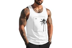 GOSUIF Mens Tank Tops Summer Beach Vacation Sleeveless Shirts Casual Palm Graphic Muscle Gym Workout Tank Top
